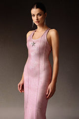 Cecilia Pink Starfish Embellished Evening Dress