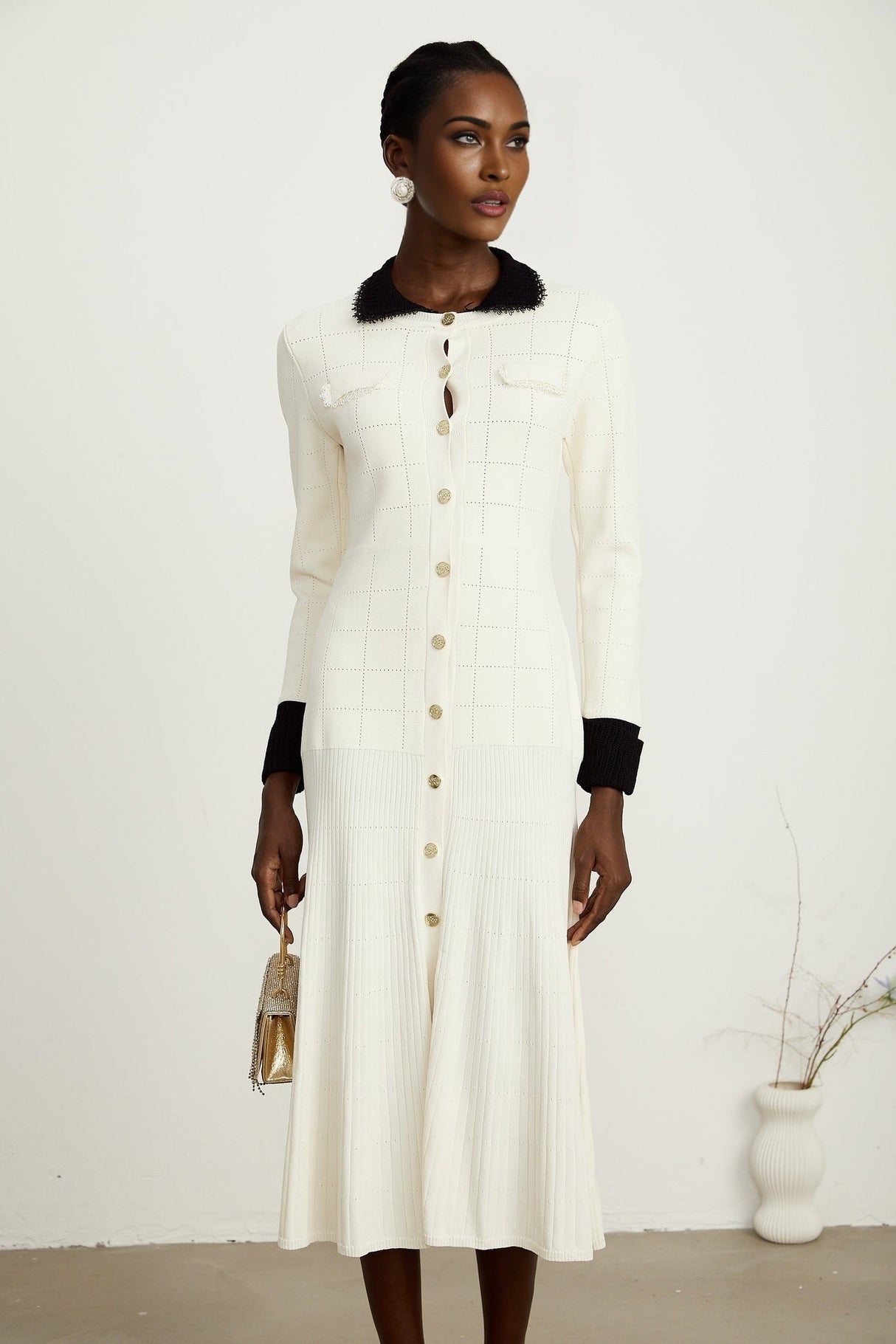 Cécilie contrasttrim knitted shirt dress