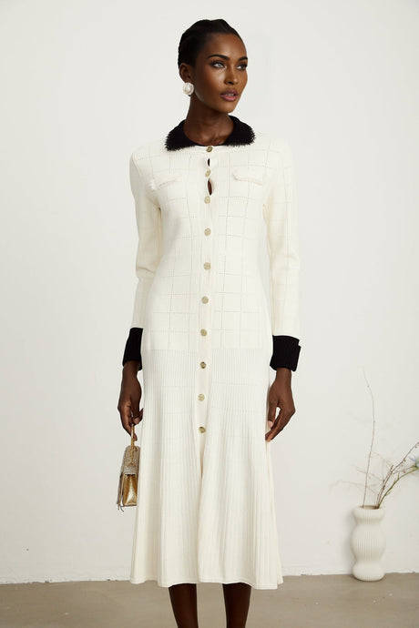 Cécilie contrasttrim knitted shirt dress