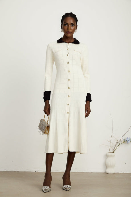 Cécilie contrasttrim knitted shirt dress