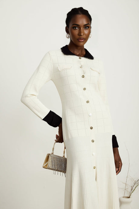 Cécilie contrasttrim knitted shirt dress