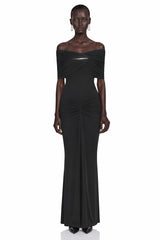 Celeste Black Off Shoulder Pleated Maxi Dress