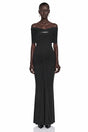 Celeste Black Off Shoulder Pleated Maxi Dress
