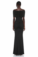 Celeste Black Off Shoulder Pleated Maxi Dress