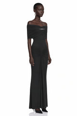 Celeste Black Off Shoulder Pleated Maxi Dress