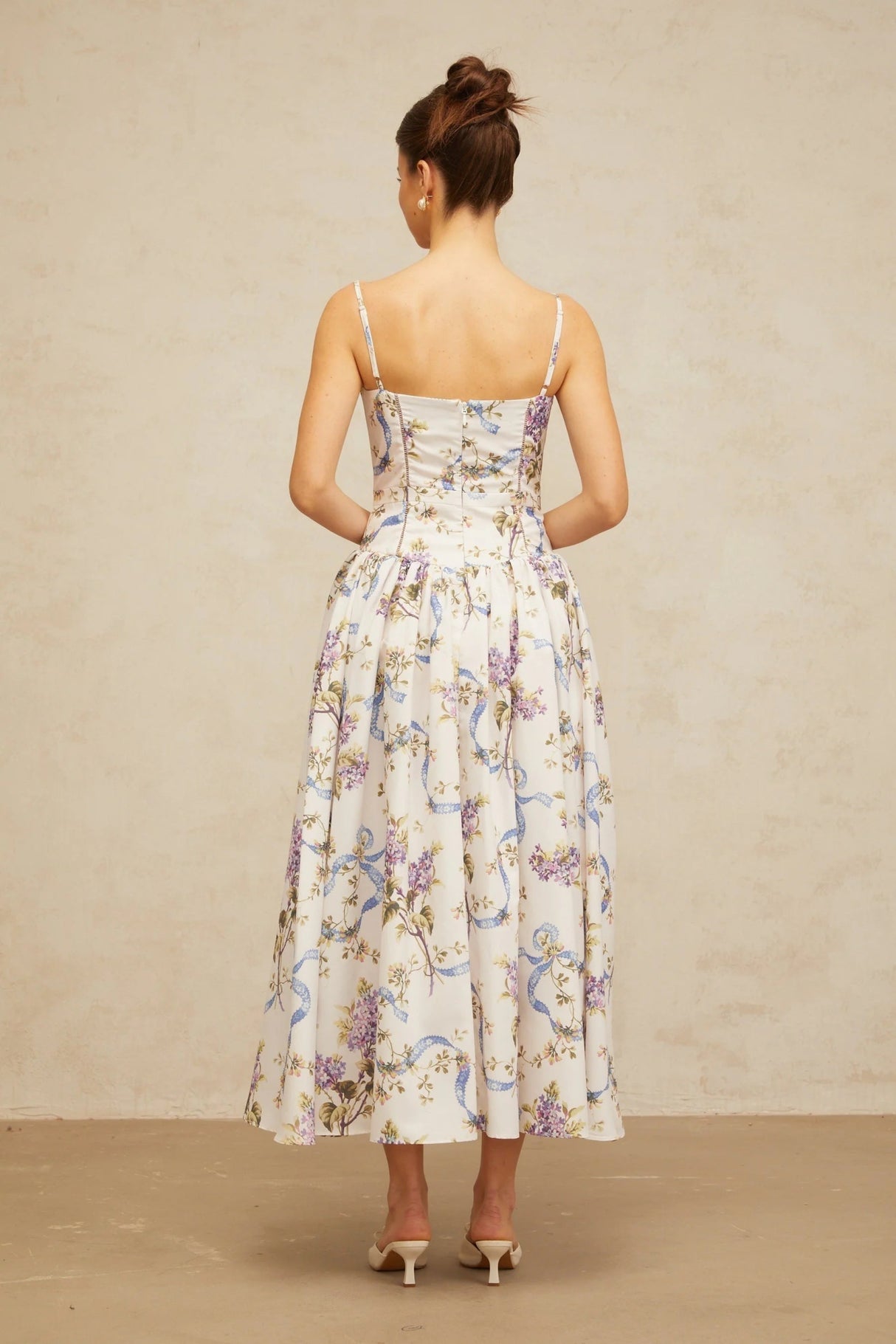Celeste Midi Dress Floral Print White & Multicolor