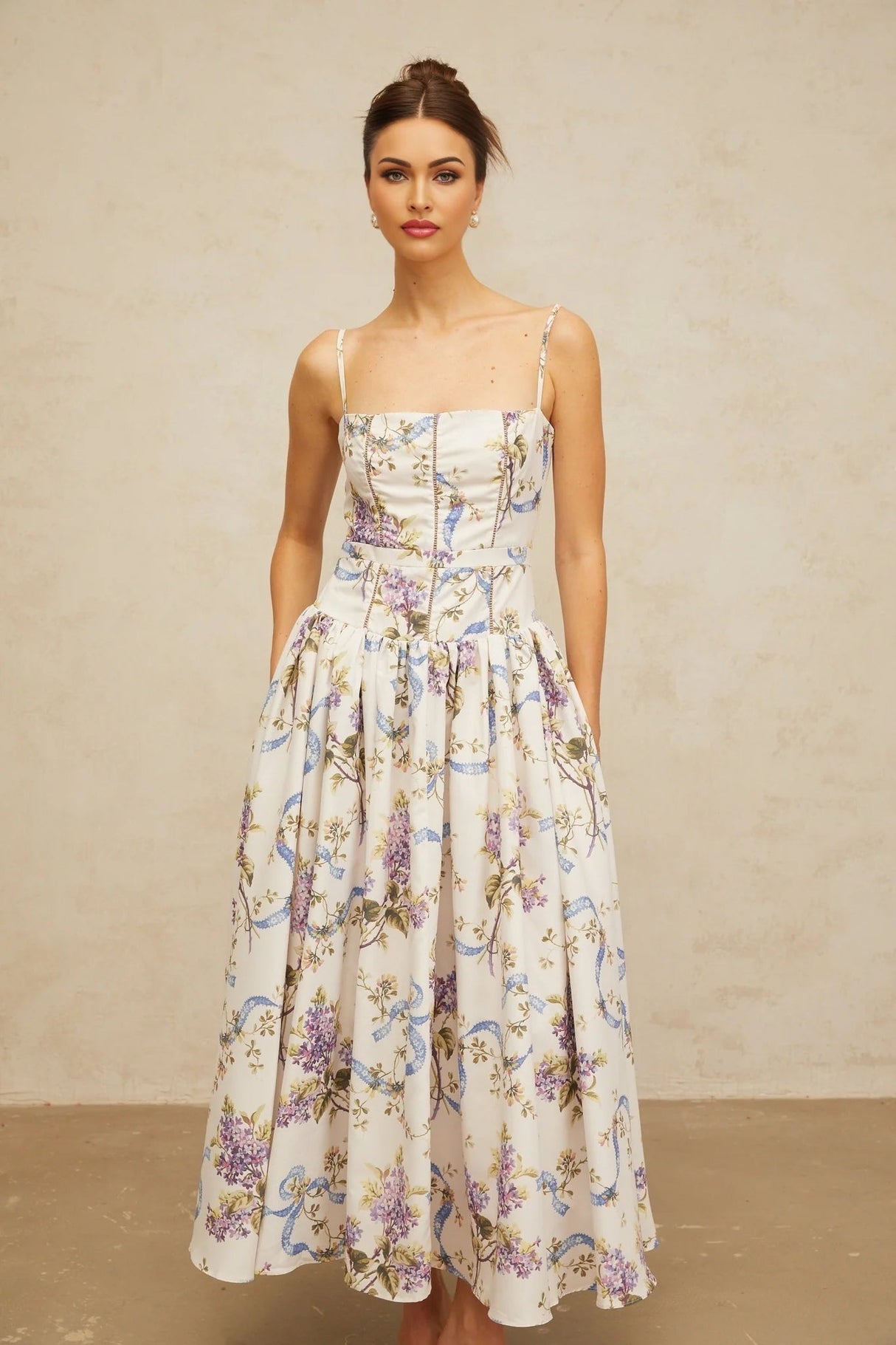 Celeste Midi Dress Floral Print White & Multicolor
