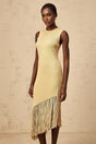 Celeste Midi Dress Neutrals Fringe Macram & Metallic Trim