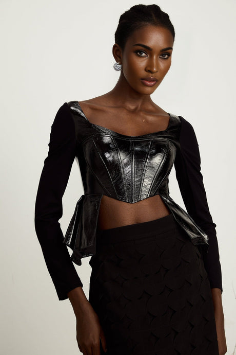 Celeste Top - Plunging Sweetheart Neckline - Open Back - Asymmetric Hem - Boned