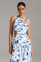 Celeste White Floral Print Cut-Out Shoulder Dress