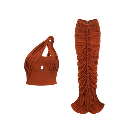 Célestine brown twisted cutout top  skirt matching set