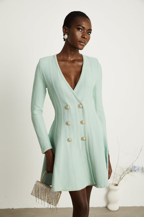 Célestine green ribbedknit flared mini dress