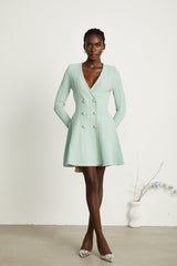 Célestine green ribbedknit flared mini dress