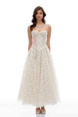 Celina White Lace Corset Maxi Dress