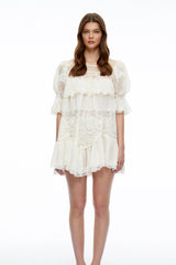 Celinda Cream Lace Ruffled Mini Dress