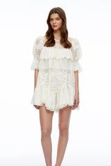 Celinda Cream Lace Ruffled Mini Dress