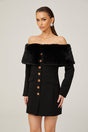 Céline black fauxfur offshoulder mini dress