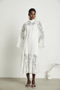 Céline Midi Dress - Romantic Flared Sleeves - Delicate Lace Trim - A - Line Silhouette - Ruffled Hemline - Concealed Zipper