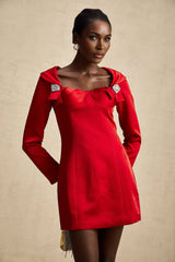 Céline Mini Dress - Corset Style - Lapels - Long Sleeves - Crystal Embellishment