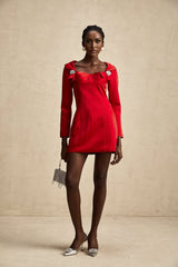 Celine red satin mini dress with corset style design
