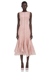 Cevher Pink Asymmetrical Midi Dress with Buttons