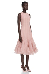 Cevher Pink Asymmetrical Midi Dress with Buttons