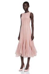 Cevher Pink Asymmetrical Midi Dress with Buttons