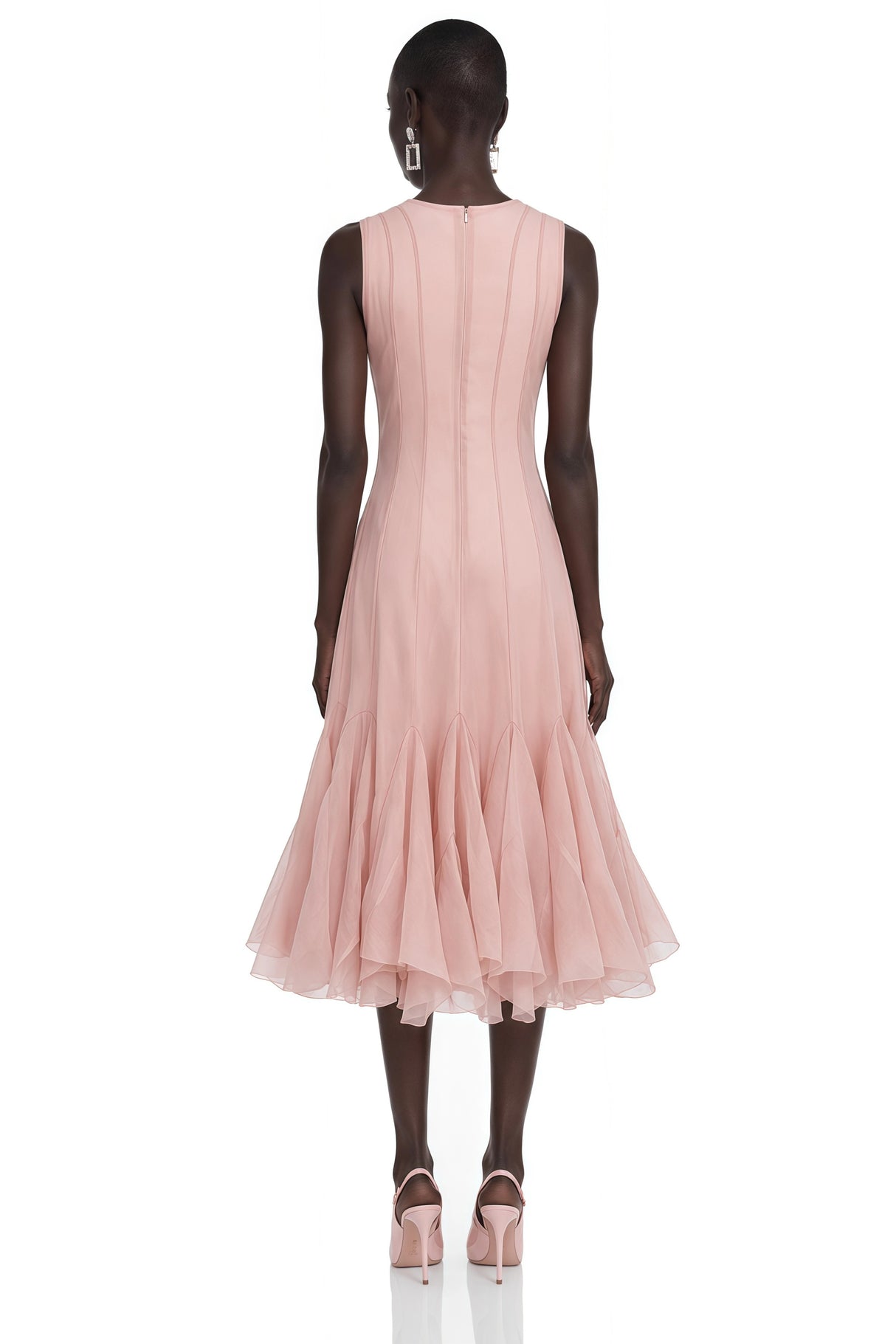 Cevher Pink Asymmetrical Midi Dress with Buttons
