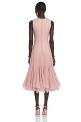 Cevher Pink Asymmetrical Midi Dress with Buttons