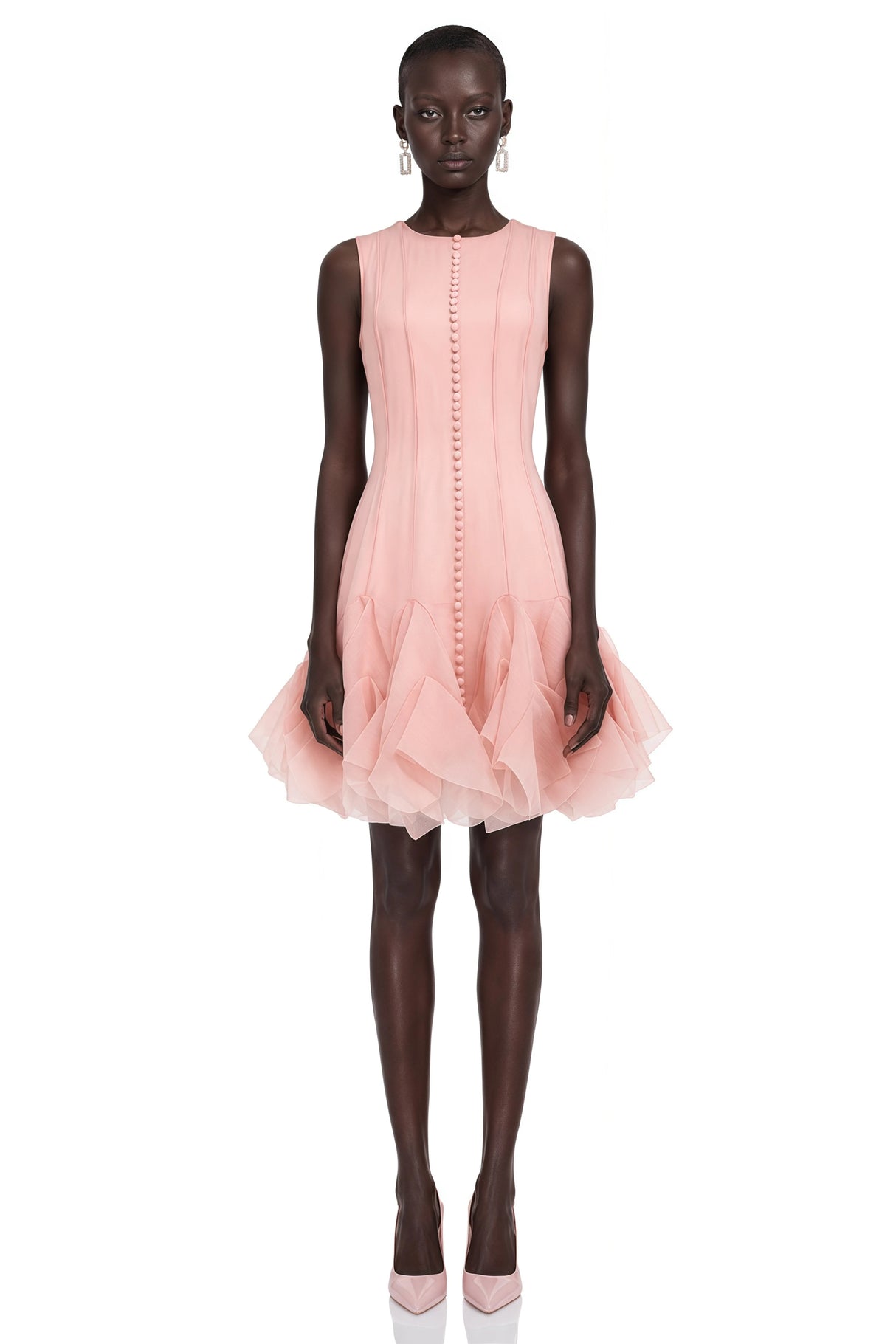 Cevher Pink Asymmetrical Mini Dress with Buttons