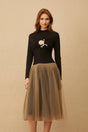 Cézanne Black Crochet Detail Tulle Panel Midi Dress