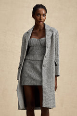 Chantal Herringbone Coat - Lapel Collar - Stud Detail - Button Front - Long Sleeves