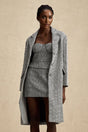 Chantal Herringbone Coat - Lapel Collar - Stud Detail - Button Front - Long Sleeves