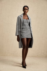 Chantal Herringbone Coat - Lapel Collar - Stud Detail - Button Front - Long Sleeves
