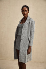 Chantal Herringbone Coat - Lapel Collar - Stud Detail - Button Front - Long Sleeves