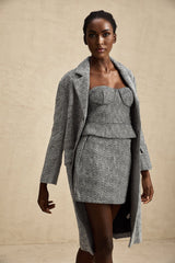 Chantal Herringbone Coat - Lapel Collar - Stud Detail - Button Front - Long Sleeves