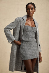 Chantal Herringbone Coat - Lapel Collar - Stud Detail - Button Front - Long Sleeves