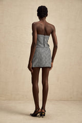 Chantal Skirt - Timeless Herringbone Pattern - Mini Length - Stud Accents - Side Zip Closure - Comfortable Fabric Blend