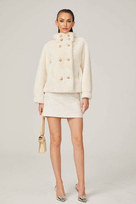 Chantal white fauxfur doublebreasted jacket
