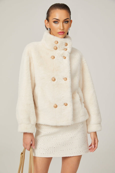 Chantal white fauxfur doublebreasted jacket
