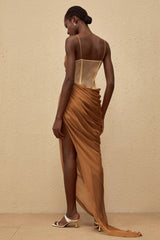 Charisa Khaki Draped Chiffon Maxi Dress