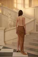 Charisa Khaki Draped Chiffon Maxi Dress