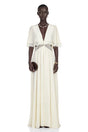 Charissa White Cape Sleeve Maxi Dress with Lace Trim