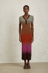 Charitina Brown Gradient Zigzag Knit Midi Dress