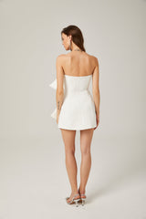 Charla white oversizebow asymmetric mini dress