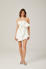 Charla white oversizebow asymmetric mini dress