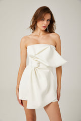 Charla white oversizebow asymmetric mini dress