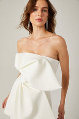 Charla white oversizebow asymmetric mini dress