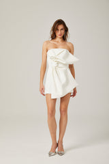 Charla white oversizebow asymmetric mini dress