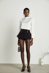 Charlee Stylish Culotte Shorts - Flounce Hem - Layered Design - High Waist - Front Zip Fastening